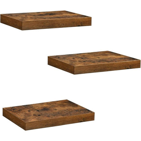 VASAGLE komplet 3 stenskih plavajočih polic, 40 × 20 × 3,8 cm, vintage rjave barve