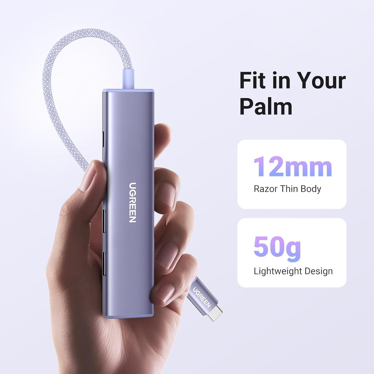 Ugreen Revodok USB-C Hub 5-v-1, 100W PD, vijola