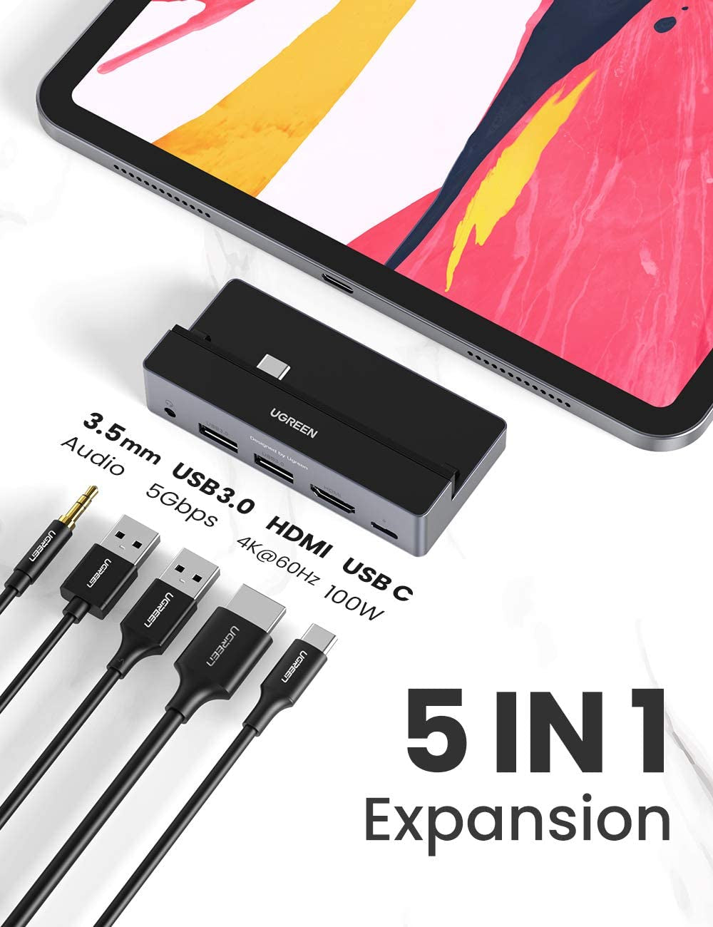 Ugreen USB-C na 2xUSB 3.0+HDMI+3.5mm+PD iPad Converter - box