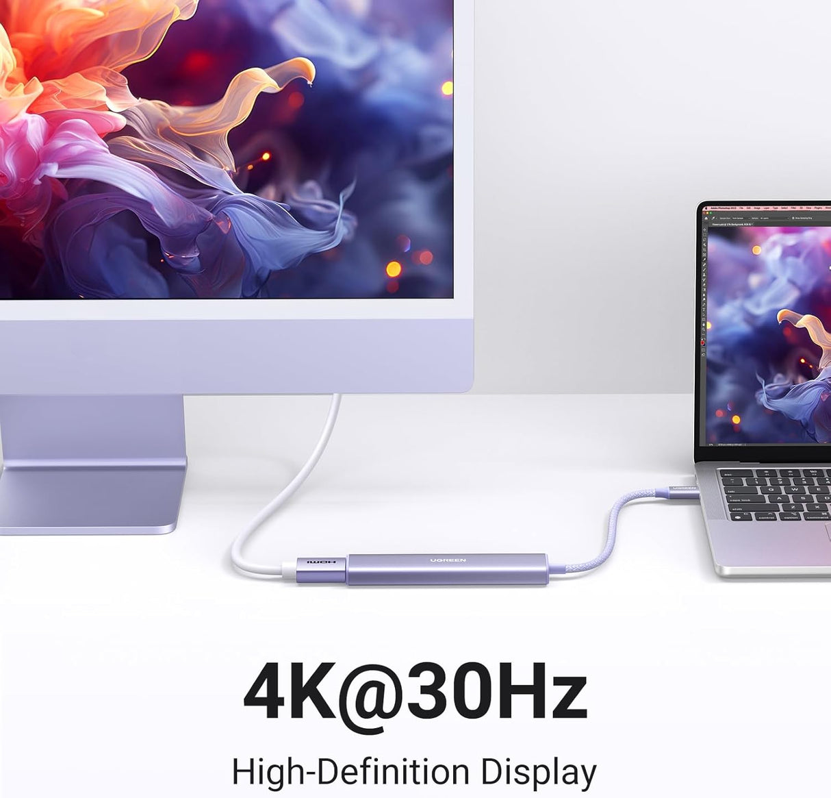 Ugreen Revodok USB-C Hub 5-v-1, 100W PD, vijola
