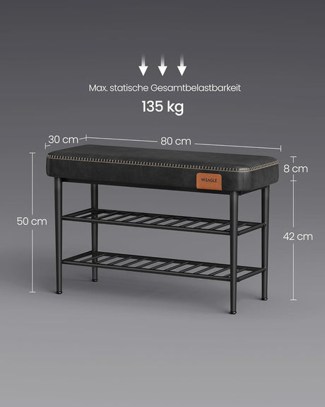 VASAGLE EKHO klop za čevlje, umetno usnje, 135 kg nosilnosti, črna, 30 x 80 x 50 cm, retro 60