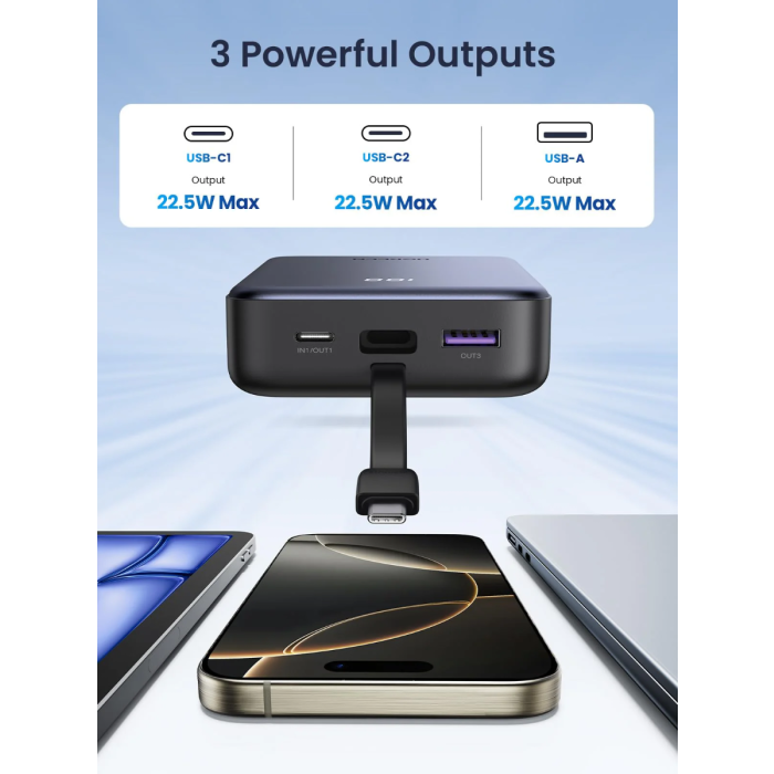 Ugreen 22,5W 20000mAh prenosna baterija z vgrajenim kablom