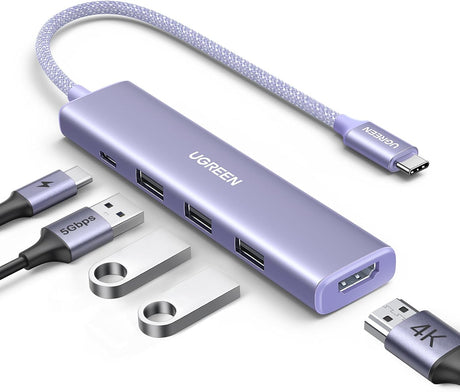 Ugreen Revodok USB-C Hub 5-v-1, 100W PD, vijola
