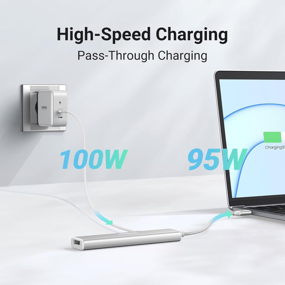 Ugreen Revodok USB-C Hub 5-v-1, 100W PD, bel