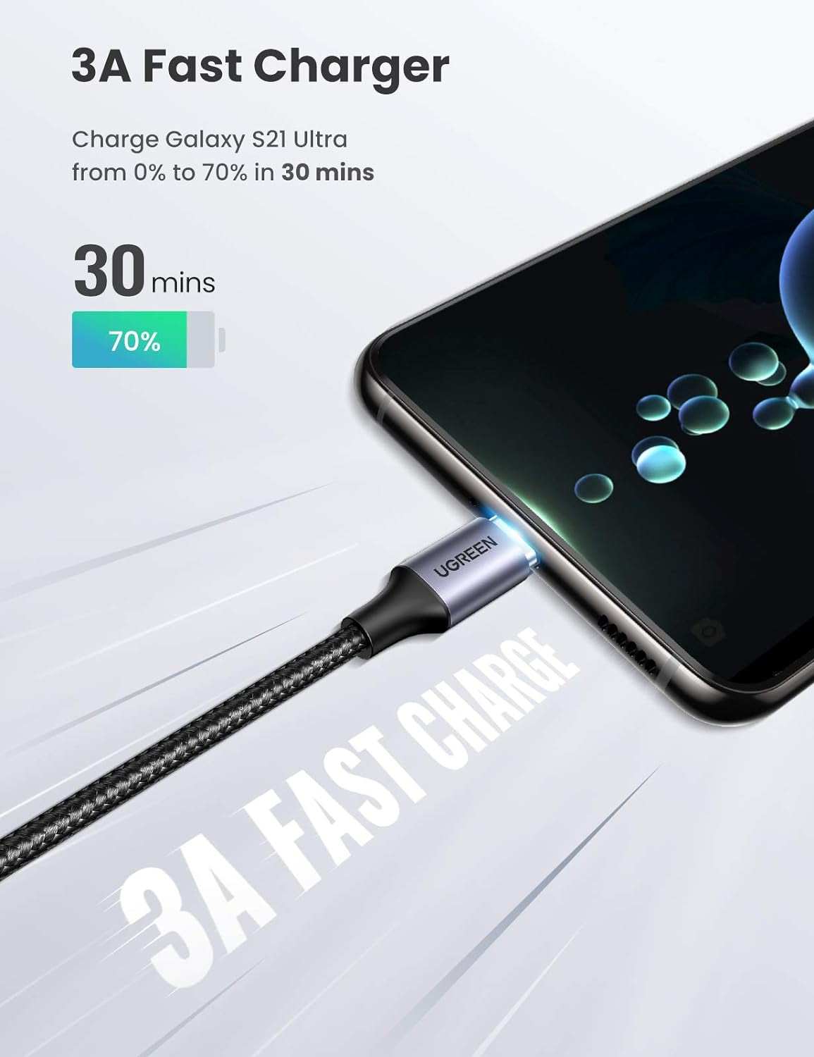 Ugreen USB-C na kotni USB-C kabel 60W 3M