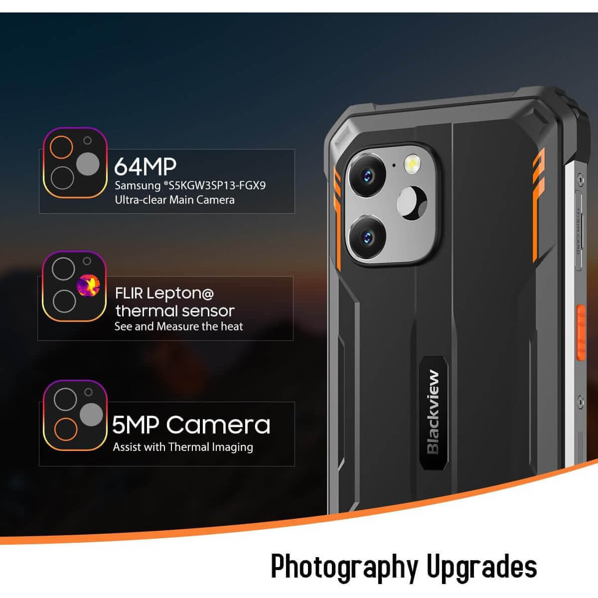 Blackview pametni robustni telefon BV8900 8GB+256GB z vgrajeno termalno kamero, oranžen