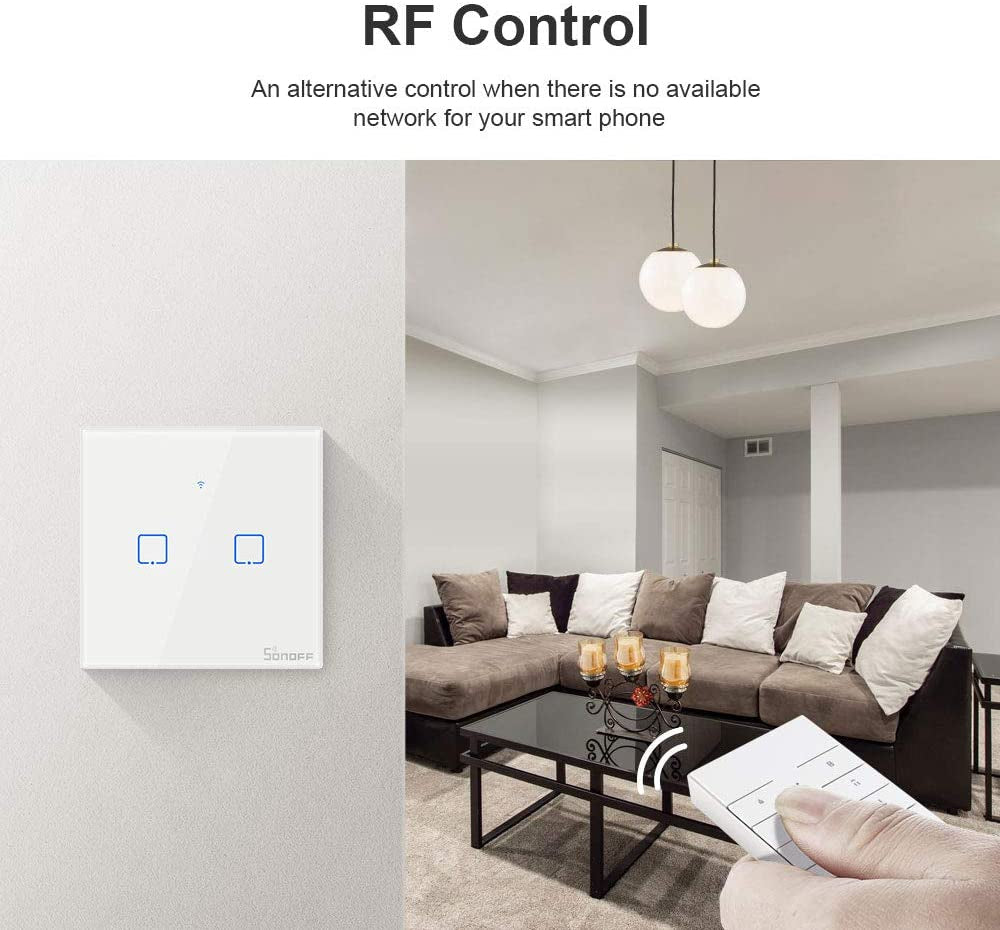 SONOFF pametno stensko stikalo Wi-Fi + RF433 dvojno T1EU2C-TX