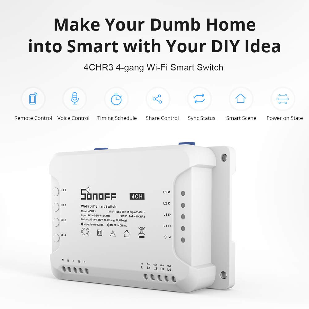 SONOFF pametno stikalo Wi-Fi stikalo 4-kanalni 4CHR3