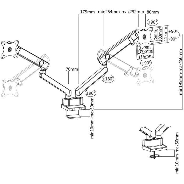 IcyBox IB-MS314-T dvojni nosilec za monitor do diagonale 32 z montažo na rob mize