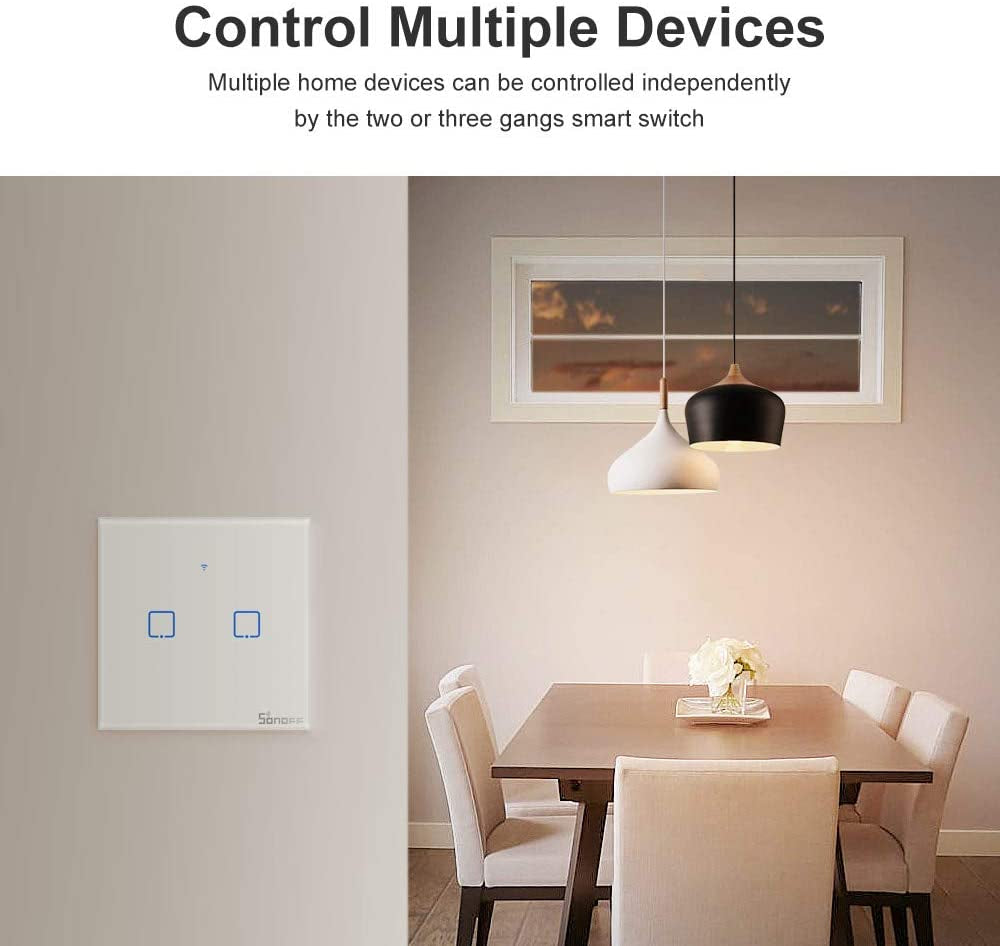 SONOFF pametno stensko stikalo Wi-Fi + RF433 dvojno T1EU2C-TX