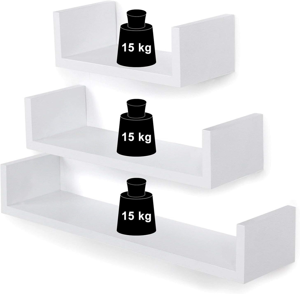 SONGMICS komplet 3 plavajočih polic 40 -35 -30cm