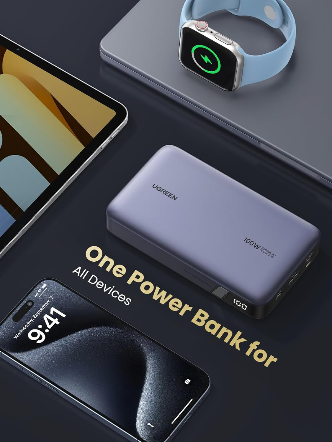 Ugreen 100W 20000mAh Prenosna baterija za prenosni računalnik s tremi vrati
