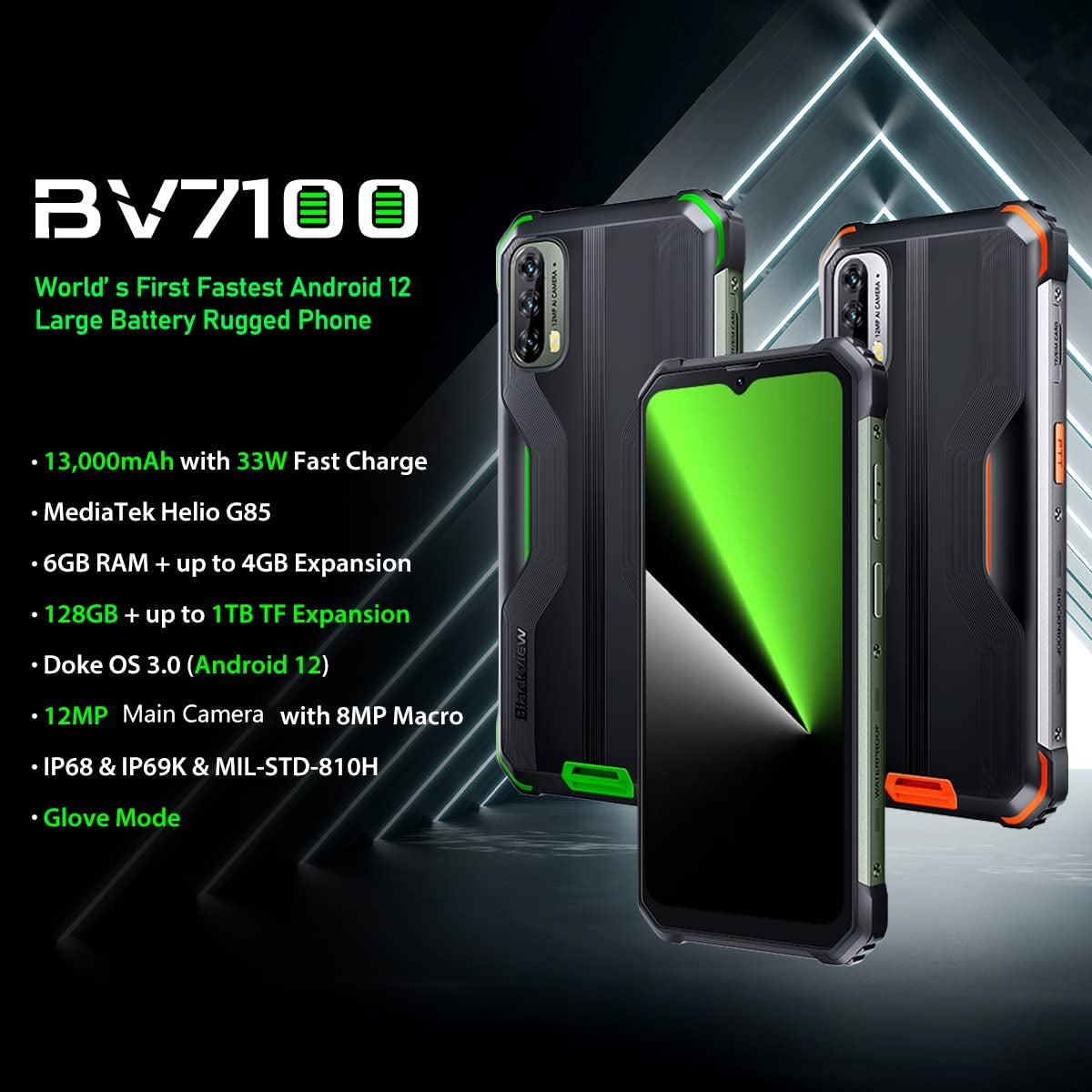 Blackview pametni robustni telefon BV7100 6GB+128GB, oranžen