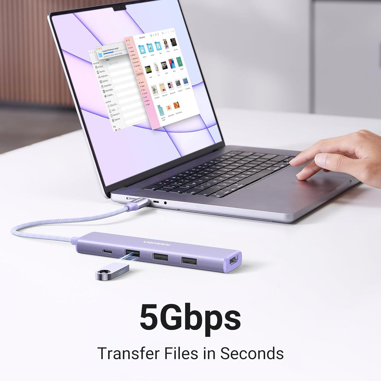 Ugreen Revodok USB-C Hub 5-v-1, 100W PD, vijola