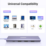 Ugreen Revodok USB-C Hub 5-v-1, 100W PD, vijola