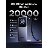 Ugreen prenosna polnilna baterija 12.000mAh, 100W z vgrajenim kablom