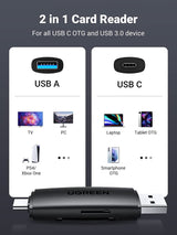 Ugreen USB 3.0 + USB-C OTG čitalec kartic