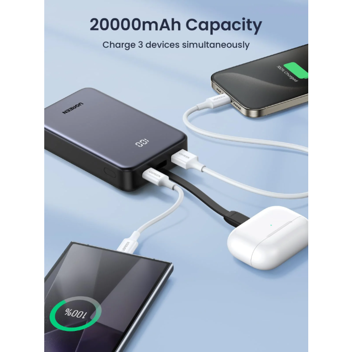 Ugreen 22,5W 20000mAh prenosna baterija z vgrajenim kablom