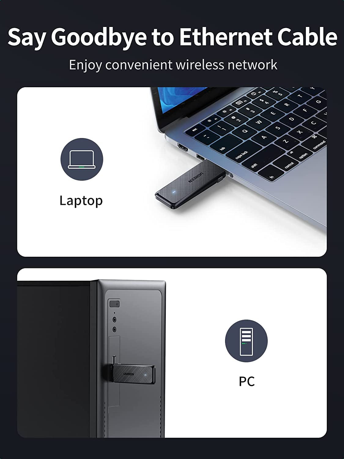 Ugreen USB WiFi adapter AC1300, 1300Mbps 802.11 Dual Band