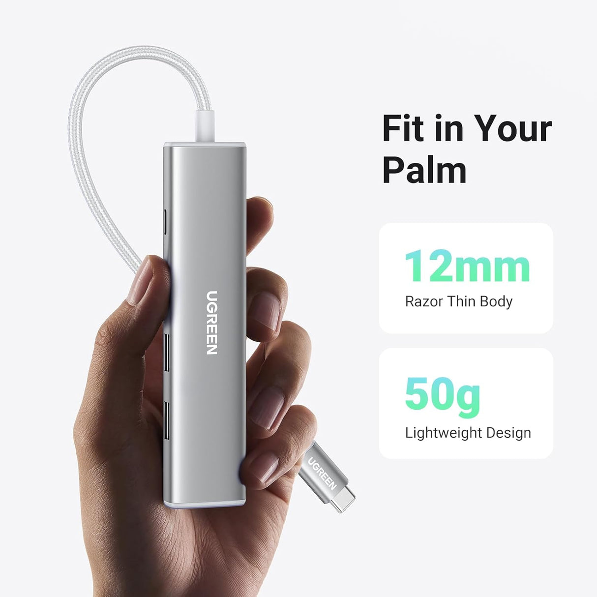 Ugreen Revodok USB-C Hub 5-v-1, 100W PD, bel