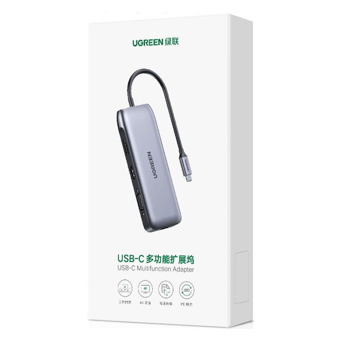 Ugreen USB-C Hub 9v1 4K HDMI, 4K DP, VGA, RJ45, 2xUSB 3.0, MicroSD - box