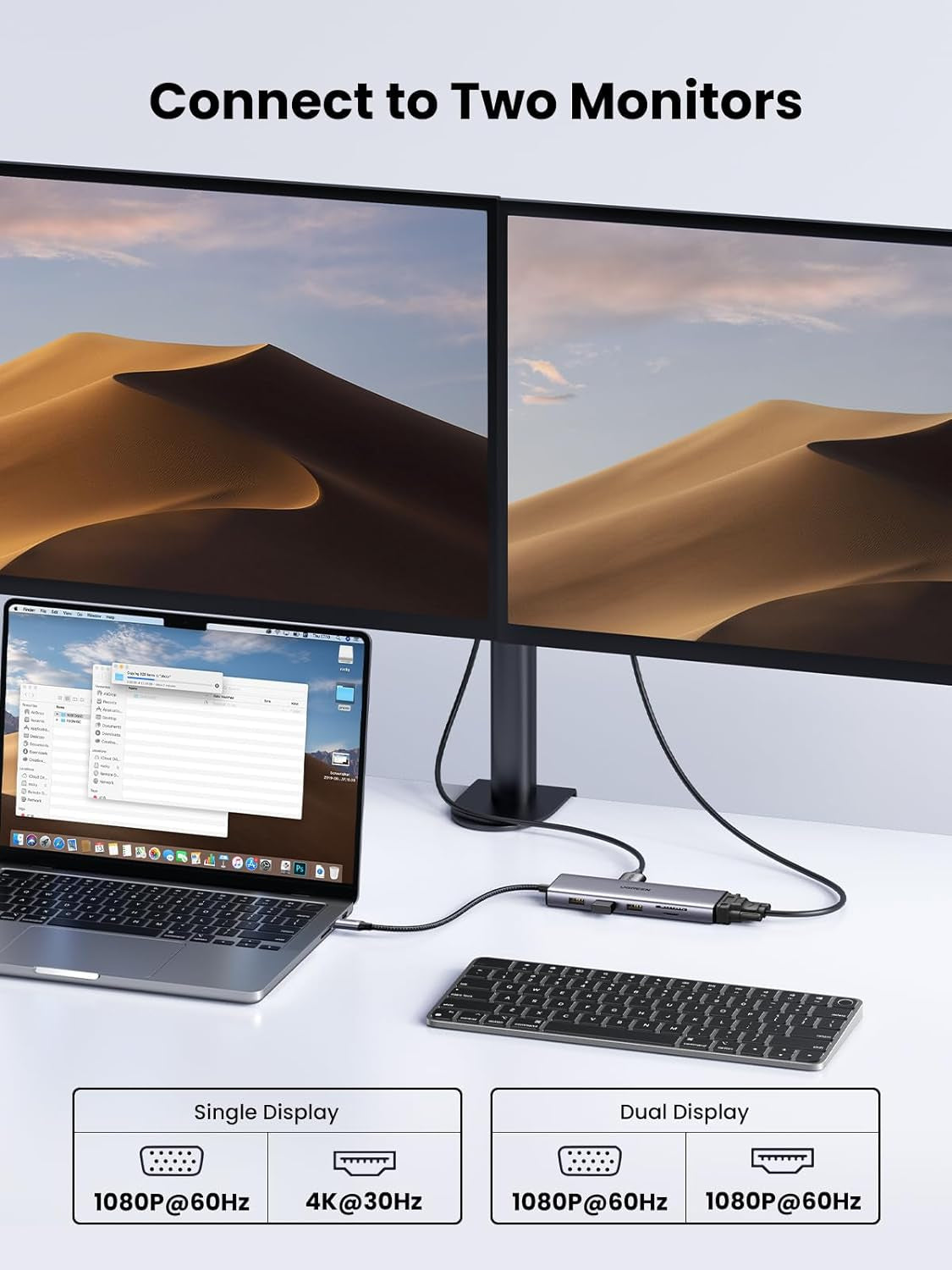 UGREEN USB C Hub, 10-v-1 USB-C z dvojnim izhodom za zaslon 4K HDMI & VGA, 100W PD