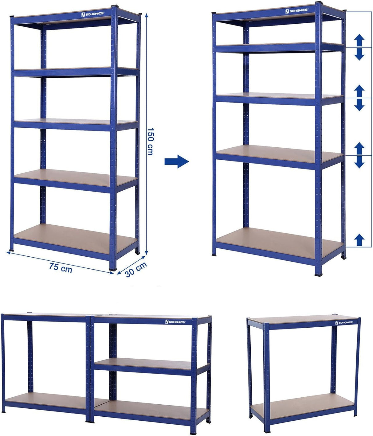 SONGMICS Regal 150 x 75 x 30 cm rjavo-moder,GLR30Q