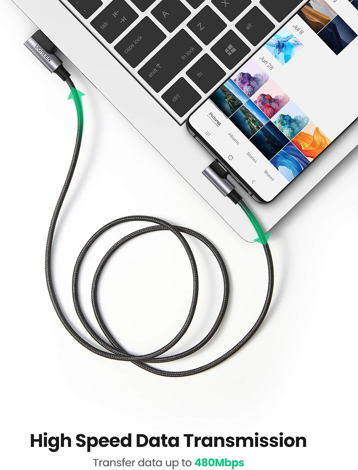 Ugreen USB v USB C 90-stopinjski kabel za hitro polnjenje 2M