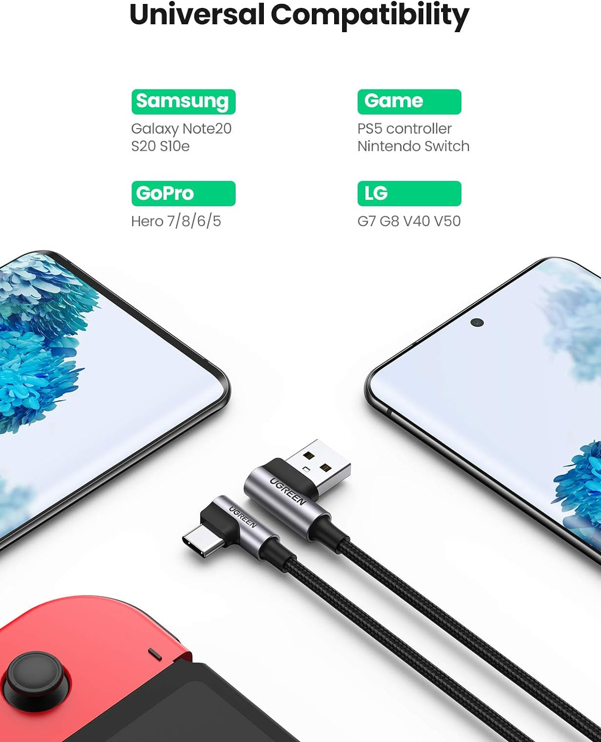 Ugreen USB v USB C 90-stopinjski kabel za hitro polnjenje 2M