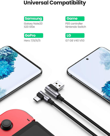 Ugreen USB v USB C 90-stopinjski kabel za hitro polnjenje 2M