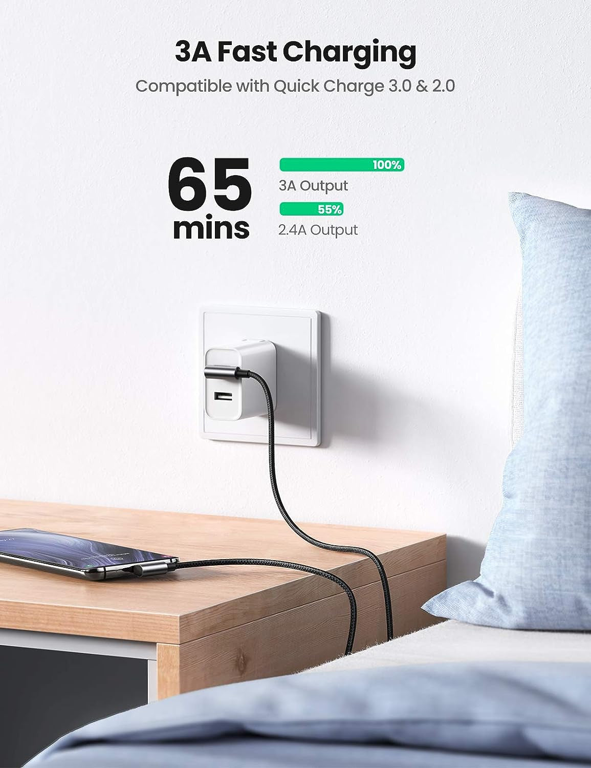 Ugreen USB v USB C 90-stopinjski kabel za hitro polnjenje 2M
