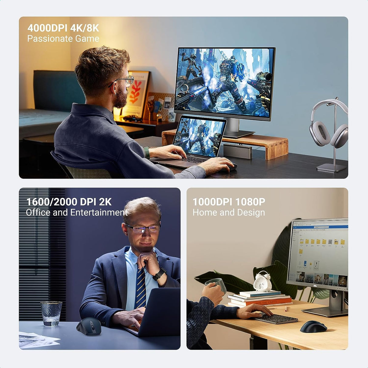Brezžična miška UGREEN Bluetooth 5.0 in 2,4 Ghz z USB sprejemnikom s 5 gumbi za MacBook, PC, namizni računalnik, Chromebook