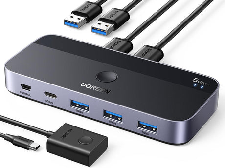 UGREEN USB 3.0 stikalo za 2 računalnika, ki si delita naprave USB C & A