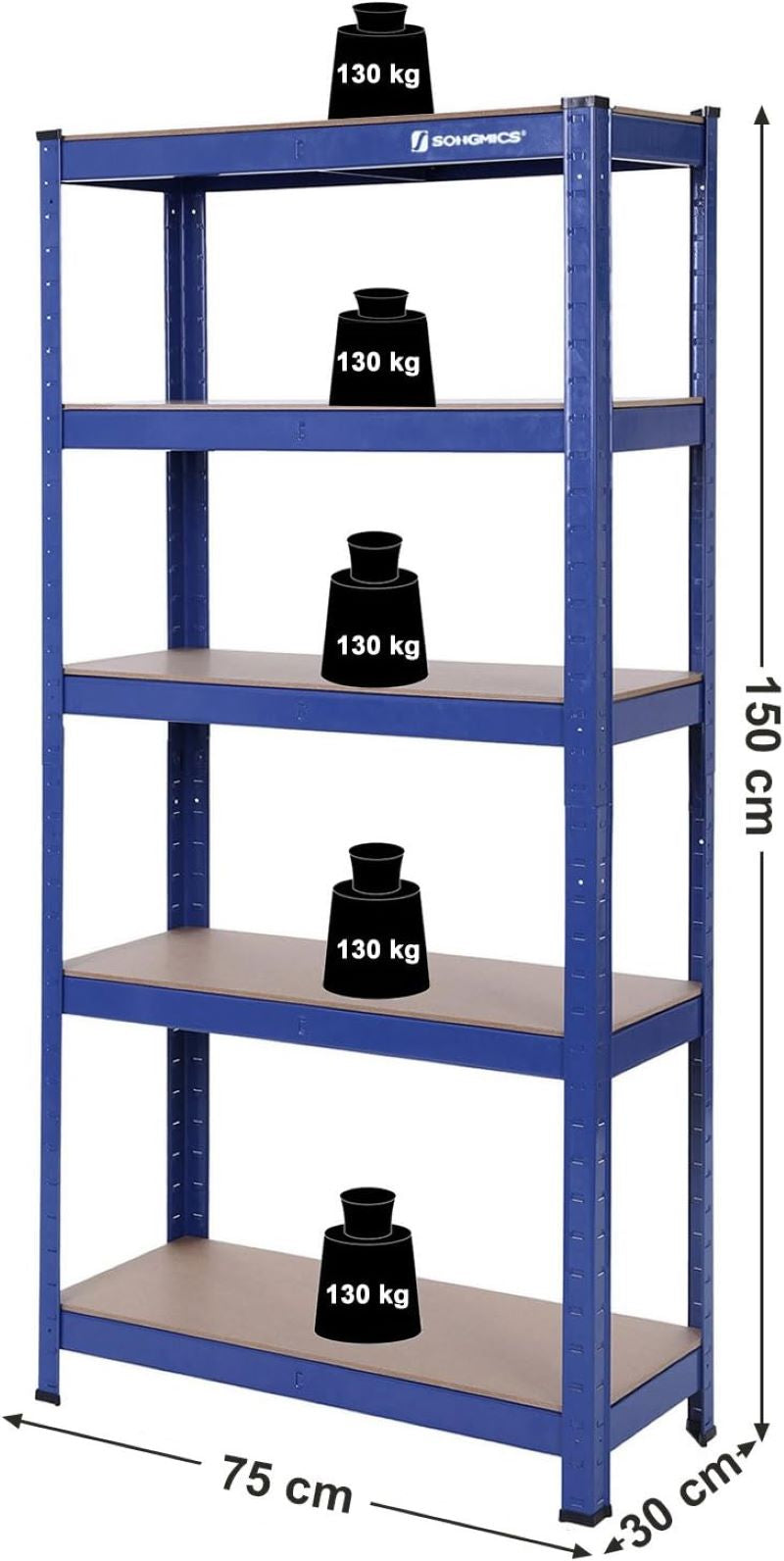 SONGMICS Regal 150 x 75 x 30 cm rjavo-moder,GLR30Q