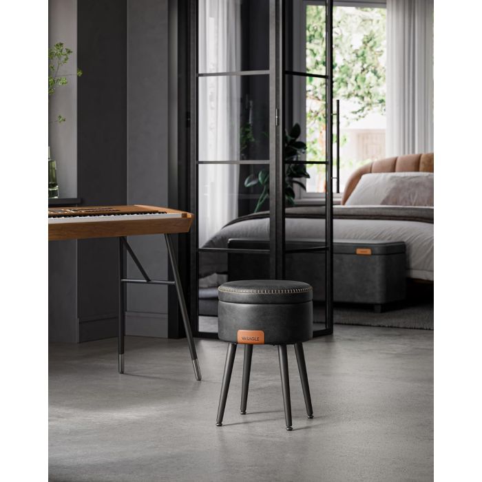 VASAGLE EKHO okrogli shranjevalni tabure z oblazinjenim sediščem