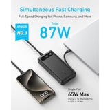 Anker Powerbank 20000 mAh, 87W z vgrajenim USB-C kablom, črn