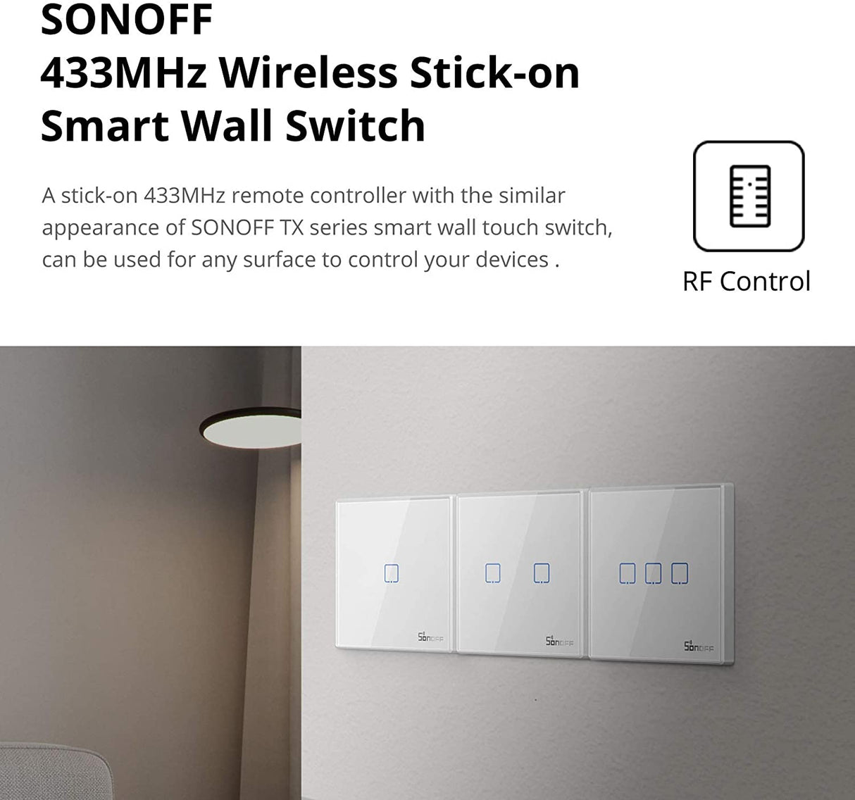 SONOFF brezžično pametno stensko stikalo 433MHz dvojno T2EU3C-RF