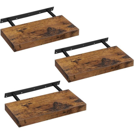 VASAGLE komplet 3 stenskih plavajočih polic, 40 × 20 × 3,8 cm, vintage rjave barve