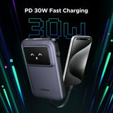 Ugreen Uno 10.000mAh 30w QC polnilna prenosna baterija z vgrajenim USB-C kablom