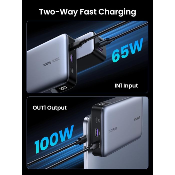 Ugreen 100W 20000mAh Prenosna baterija za prenosni računalnik s tremi vrati