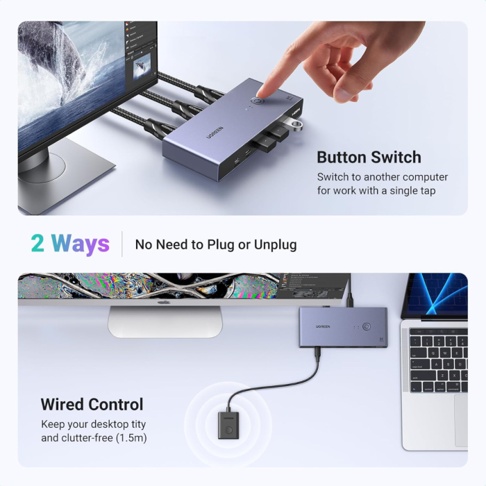 Ugreen USB 3.0 KVM stikalo za upravljanje 2 računalnikov