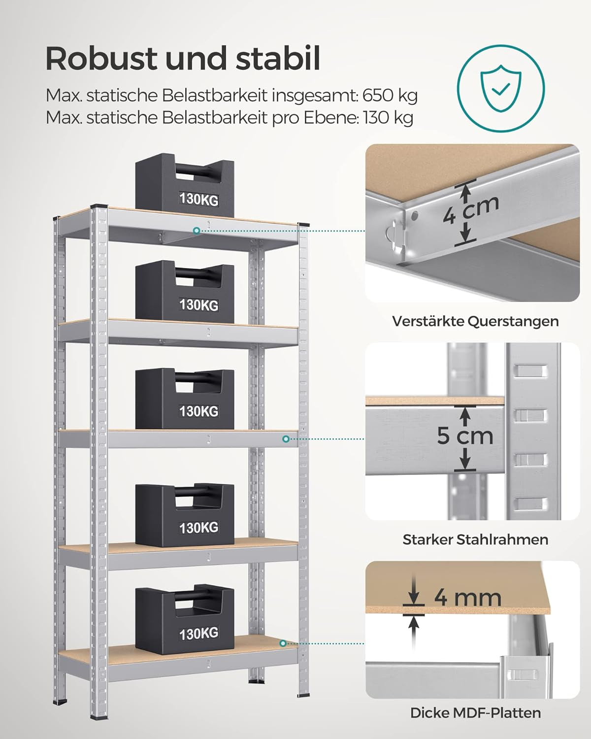 SONGMICS Regal 30 x 75 x 150 cm rjavo-srebrn,-GLR030E01