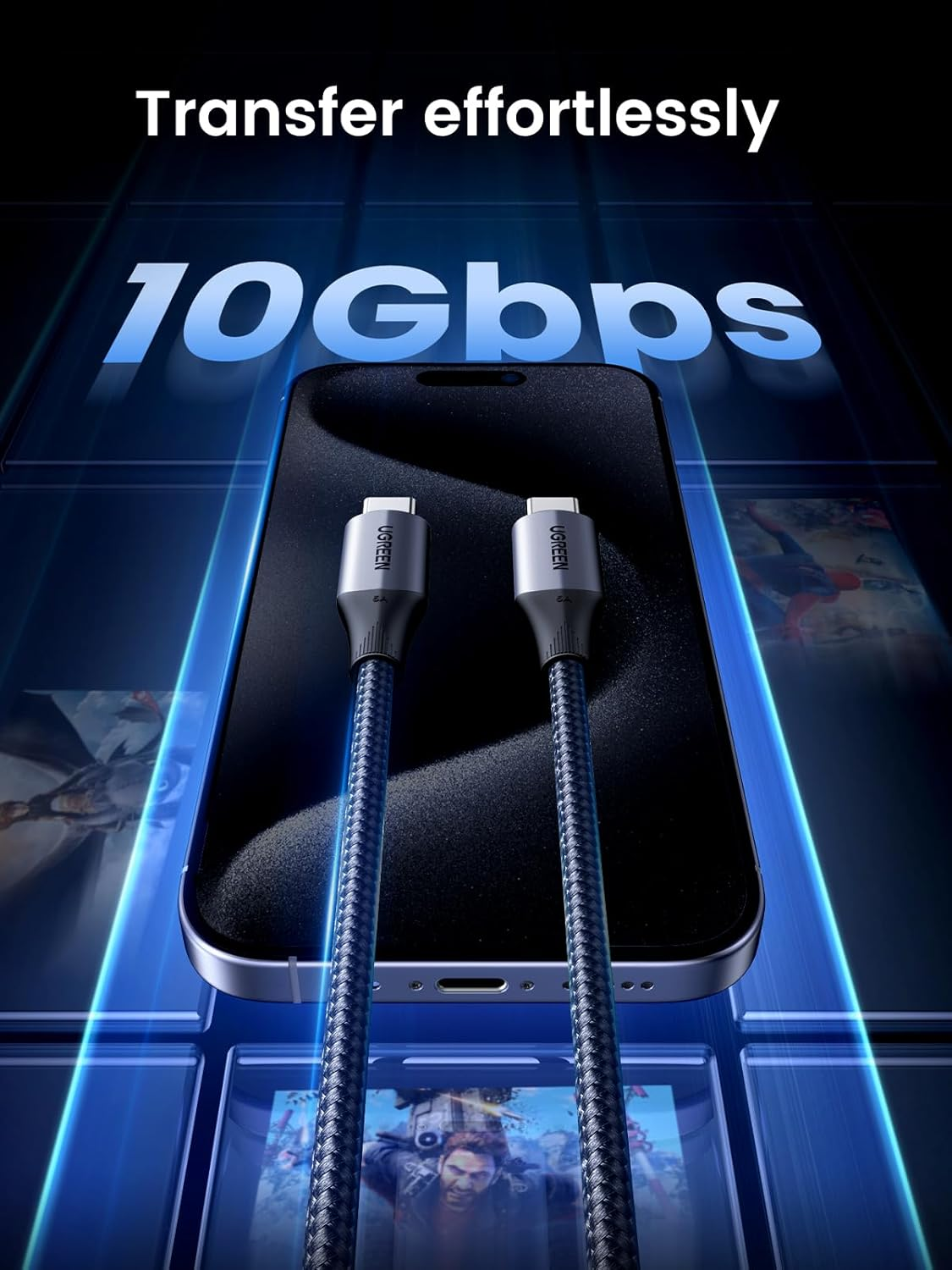 UGREEN USB-C 3.1 Gen2 10Gbps kabel 240W 1m (črn)
