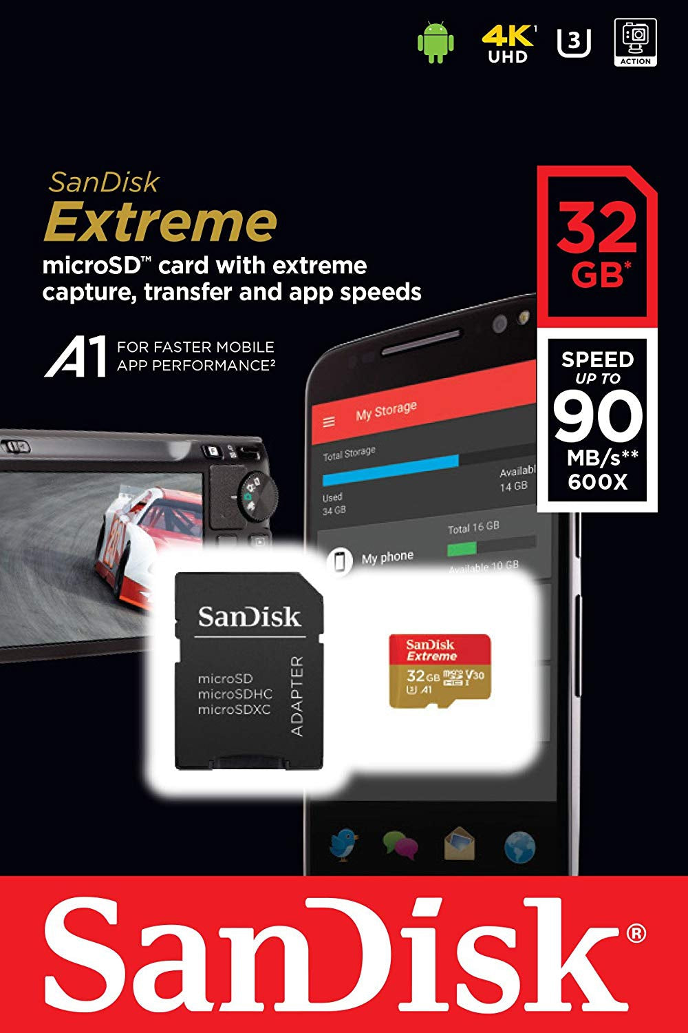 SanDisk 32GB Extreme Micro SDHC A1 CL10 V30 UHS-I U3 100MB/s Mobile spominska kartica + adapter