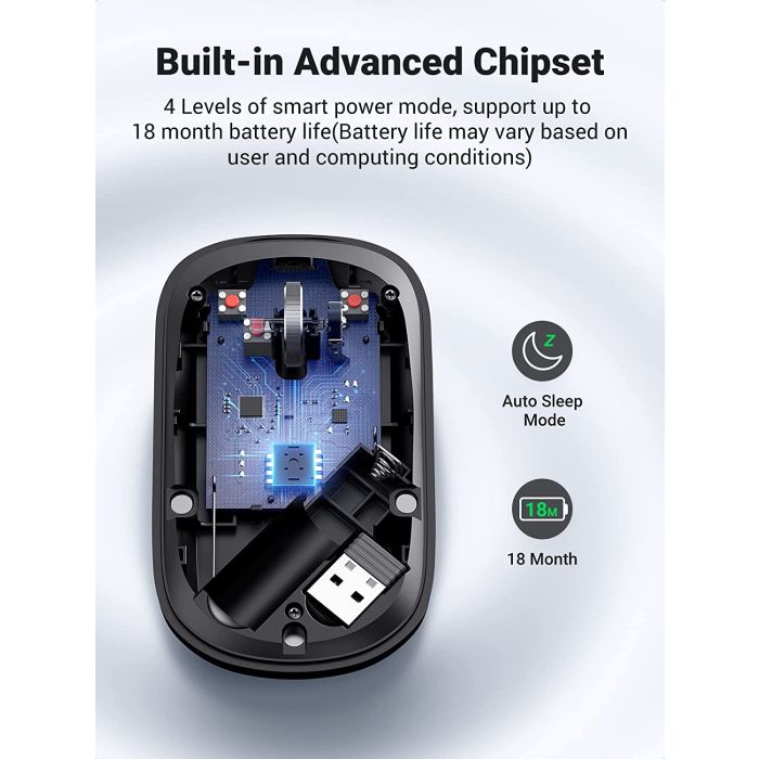 Ugreen brezžična tiha, tanka in lahka miška 2.4GHz, 400DPI črna - box