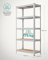 SONGMICS Regal 180 x 90 x 40 cm srebrna,GLR40SV