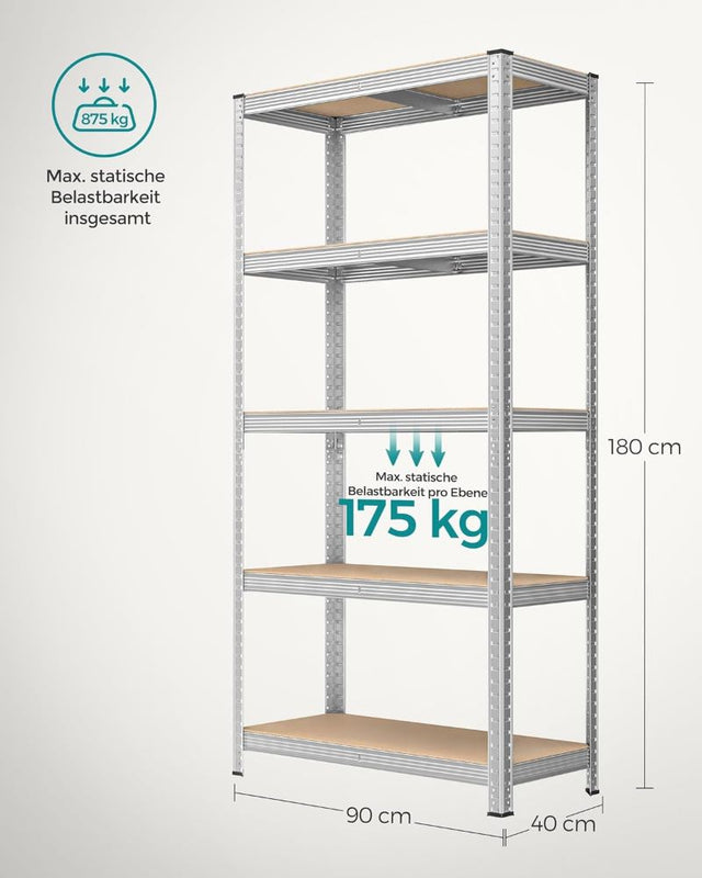 SONGMICS Regal 180 x 90 x 40 cm srebrna,GLR40SV