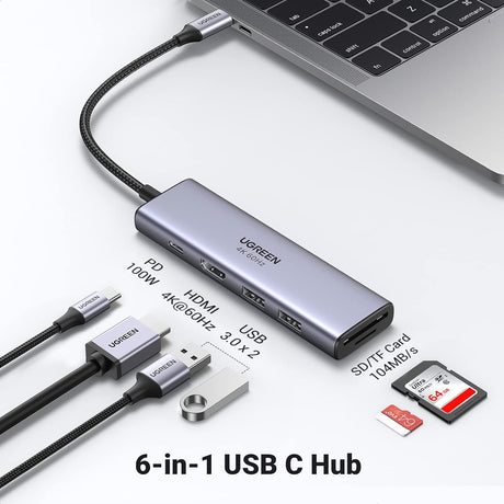 Ugreen 6v1 USB-C HUB 4K HDMI+čitalec kartic+2xUSB+PD 100W