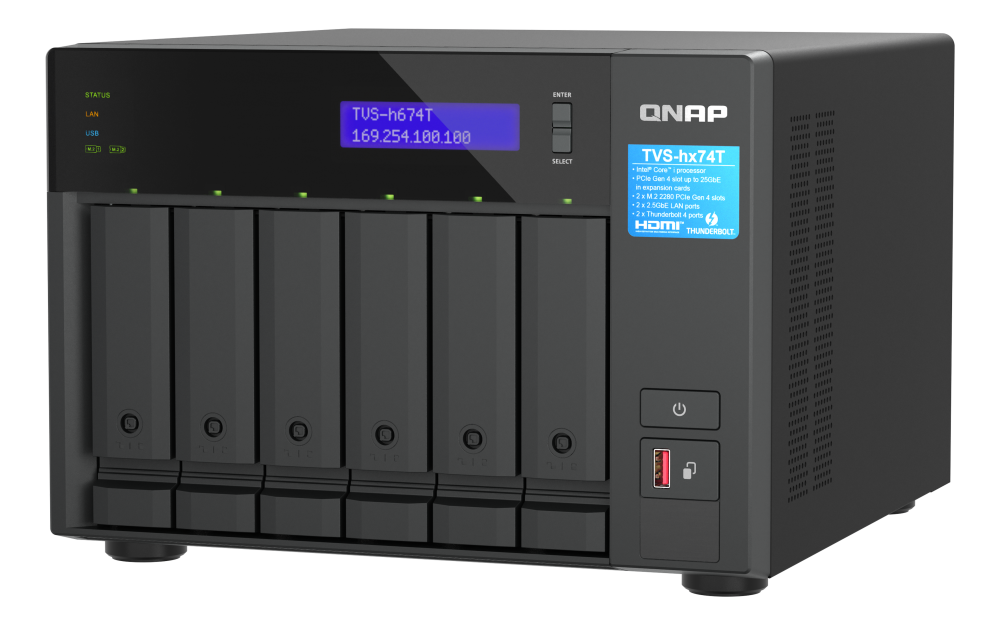 QNAP NAS za 6 diskov, 32GB ram; 2,5Gb mreža, Thunderbolt