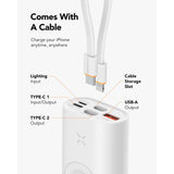 VEGER prenosna baterija MagFan 10000 mAh, vgrajen kabel in Apple Watch polnilnik, bela